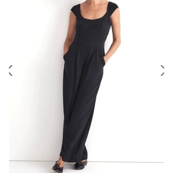 NWT Madewell Cap-Sleeve Crop Wide-Leg Jumpsuit in Black Size 2 - Picture 1 of 16